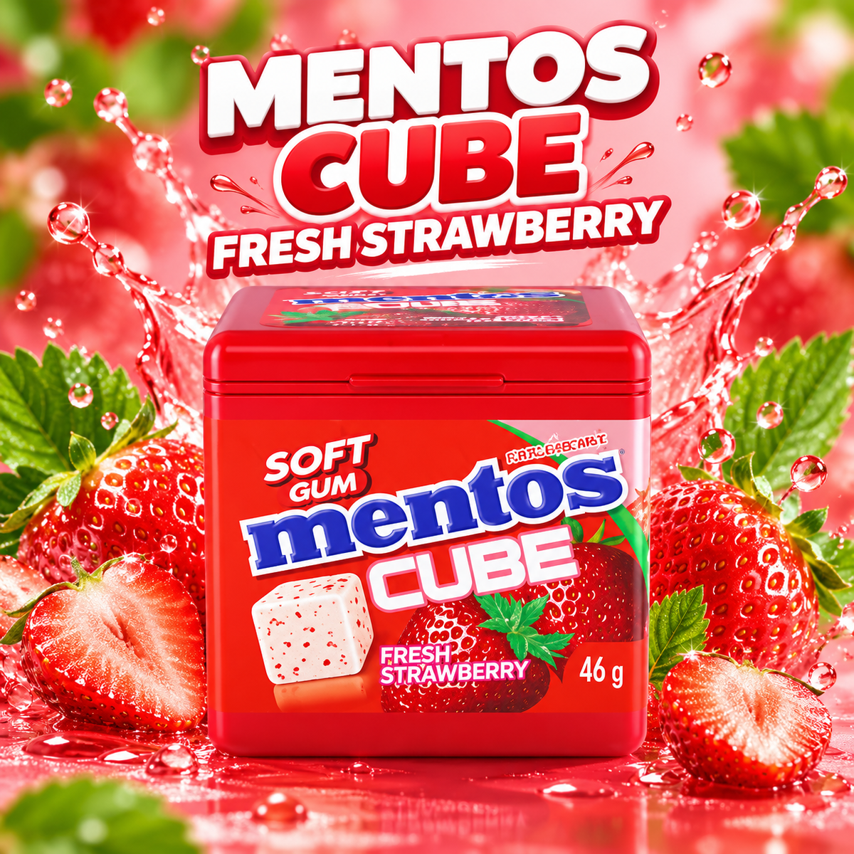Mentos Cube Gum Strawberry 46gm