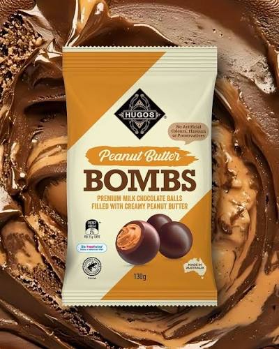 Australian Hugos Peanut Butter Bombs 130gm (Case of 12)