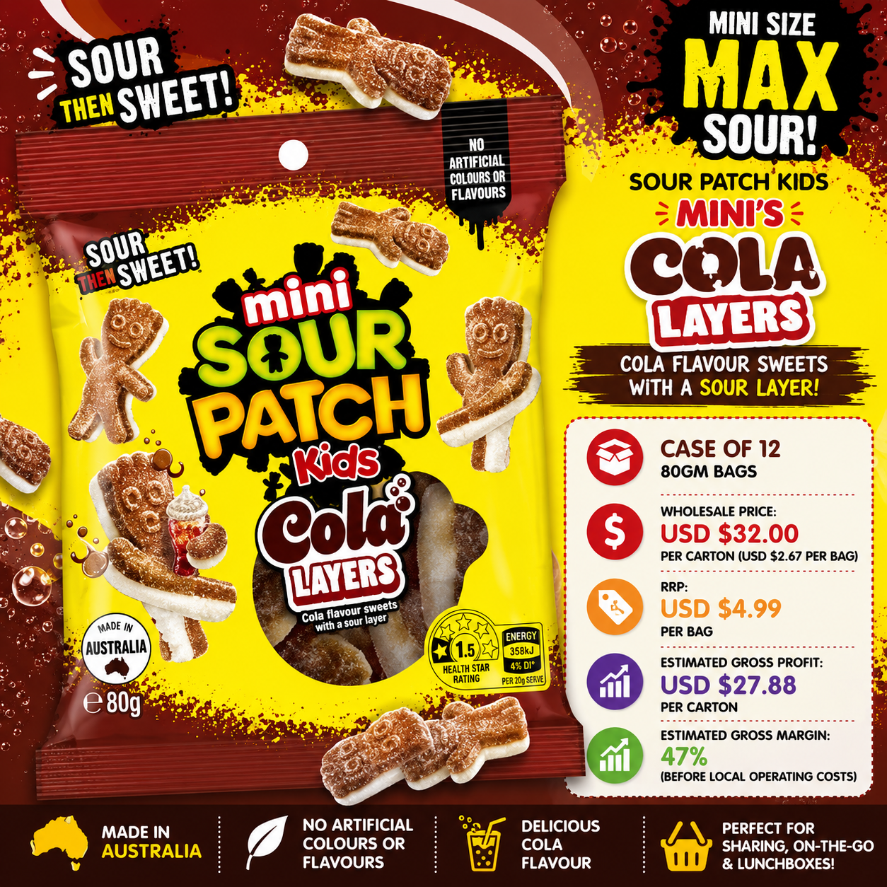Sour Patch Kids Mini's Cola Layers (Case of 12)