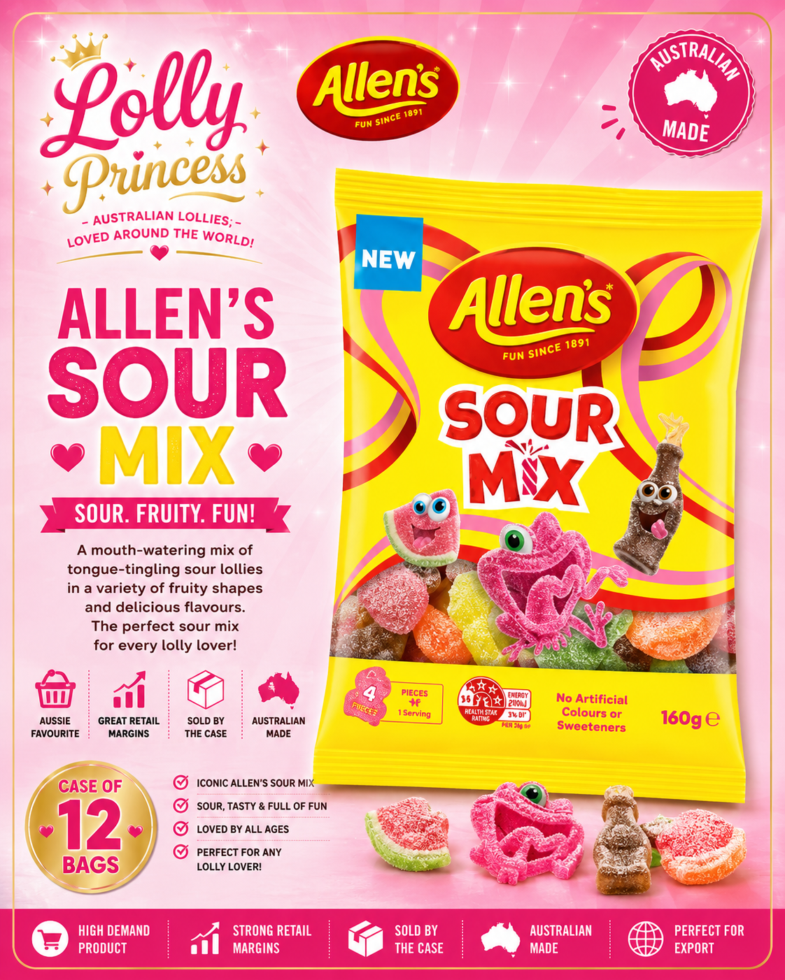 Allen's Lollies - Sour Mix 160gm (Case x12)