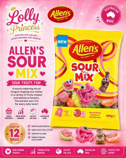 Allen's Lollies - Sour Mix 160gm (Case x12)
