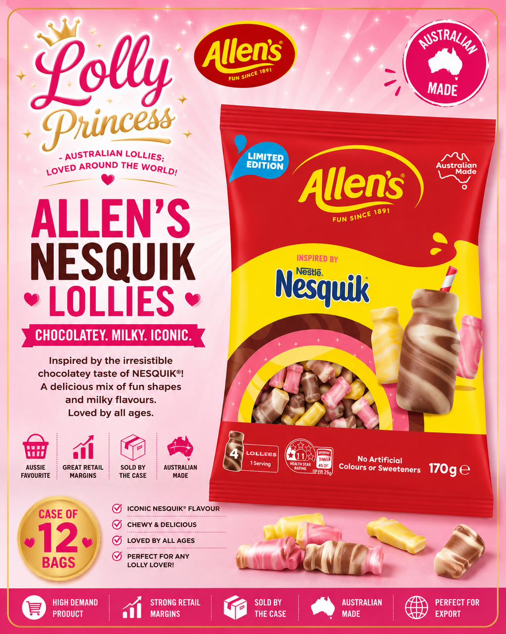Allen's Lollies - Nesquik 170gm (Case x12)