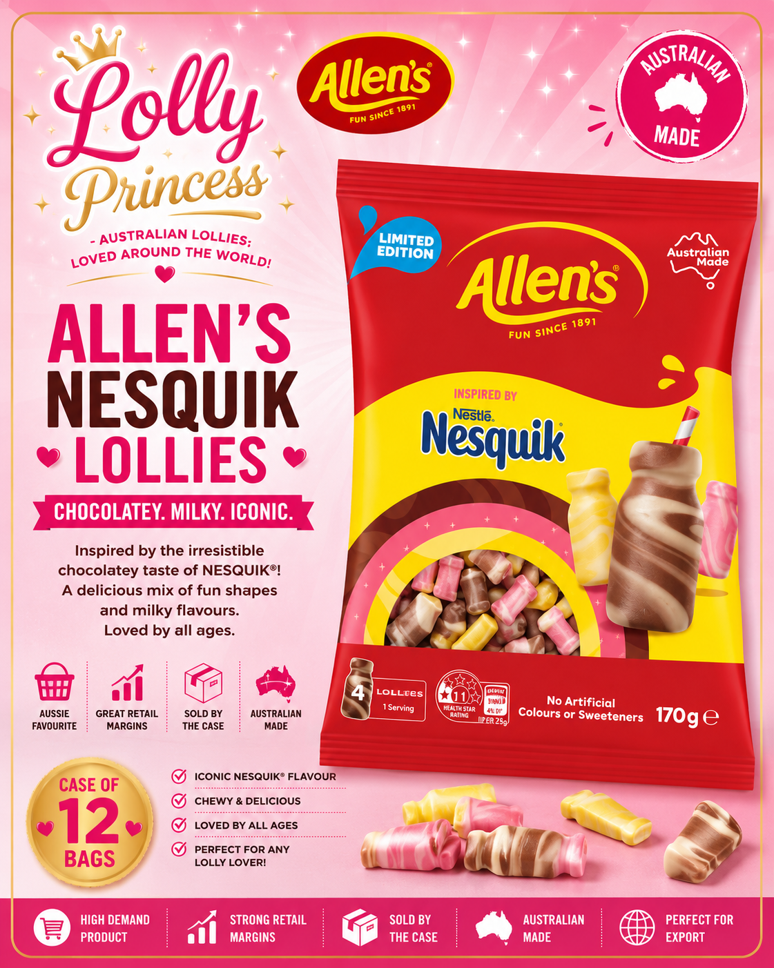 Allen's Lollies - Nesquik 170gm (Case x12)
