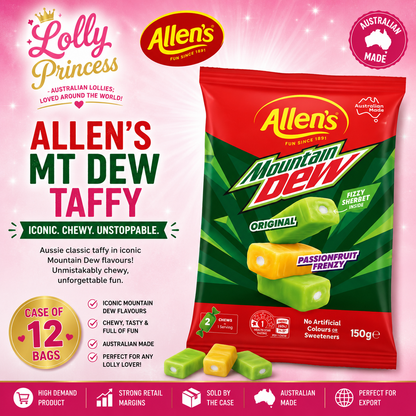 Allen's Lollies - Mt Dew Taffy 190gm (Case x12)