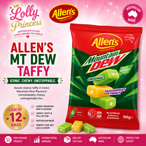 Allen's Lollies - Mt Dew Taffy 190gm (Case x12)
