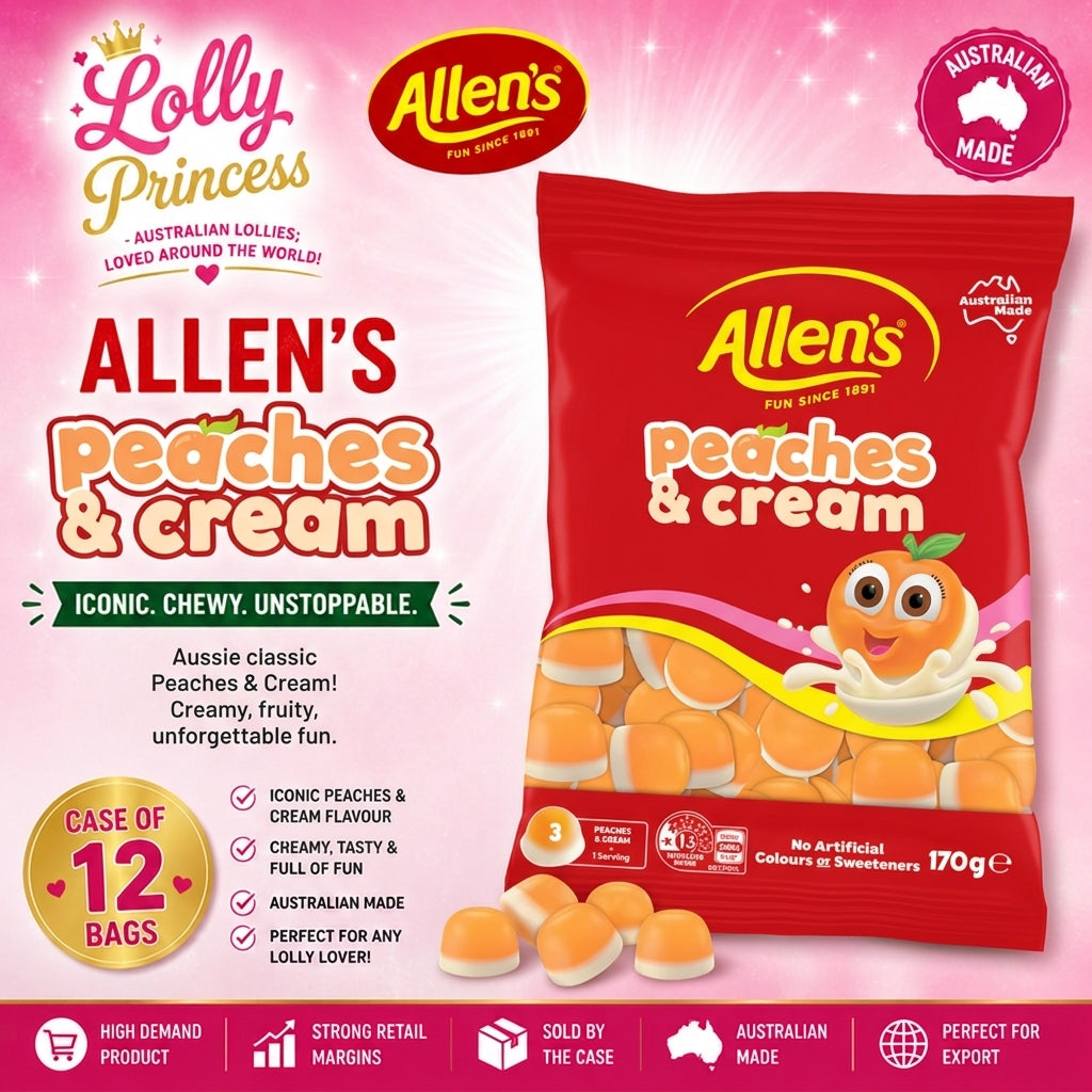 Allen's Lollies - Peaches and Cream 170gm (Case x12)