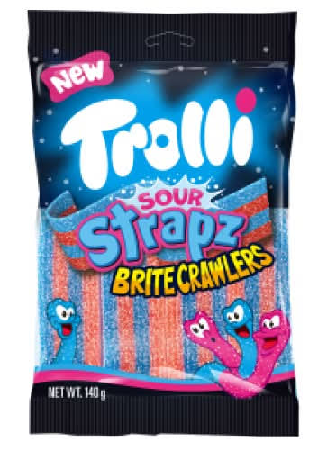 Trolli Sour Strapz 140gm – Britecrawlers (Case of 10)