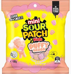 Sour Patch Kids Mini's 80gm Bags Puffy Heads (Case of 32)