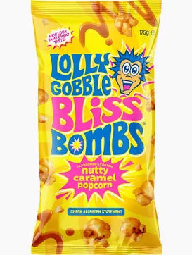 Australian Lolly Gobble Bliss Bombs Nutty Caramel Popcorn 175gm (Case of 12)