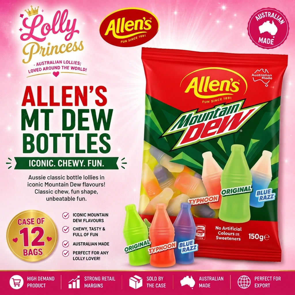 Allen's Lollies - Mt Dew Bottles 190gm (Case x12)