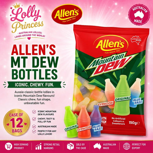 Allen's Lollies - Mt Dew Bottles 190gm (Case x12)